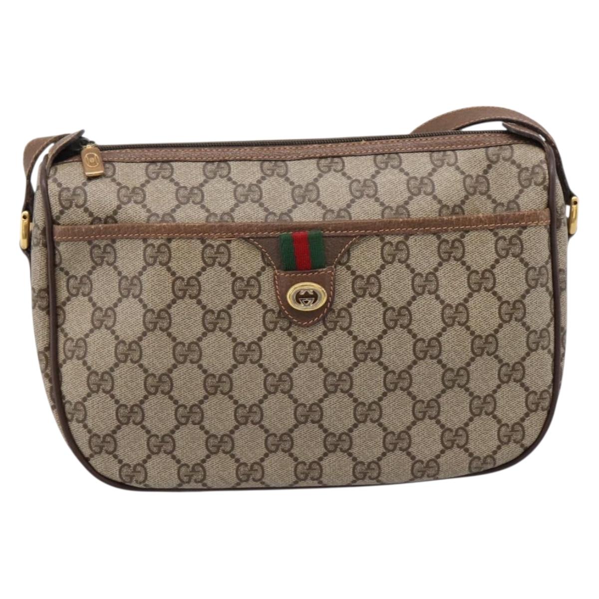 GUCCI GG Supreme Web Sherry Line Bag PVC Beige Gold 89 02 077 Auth 207845