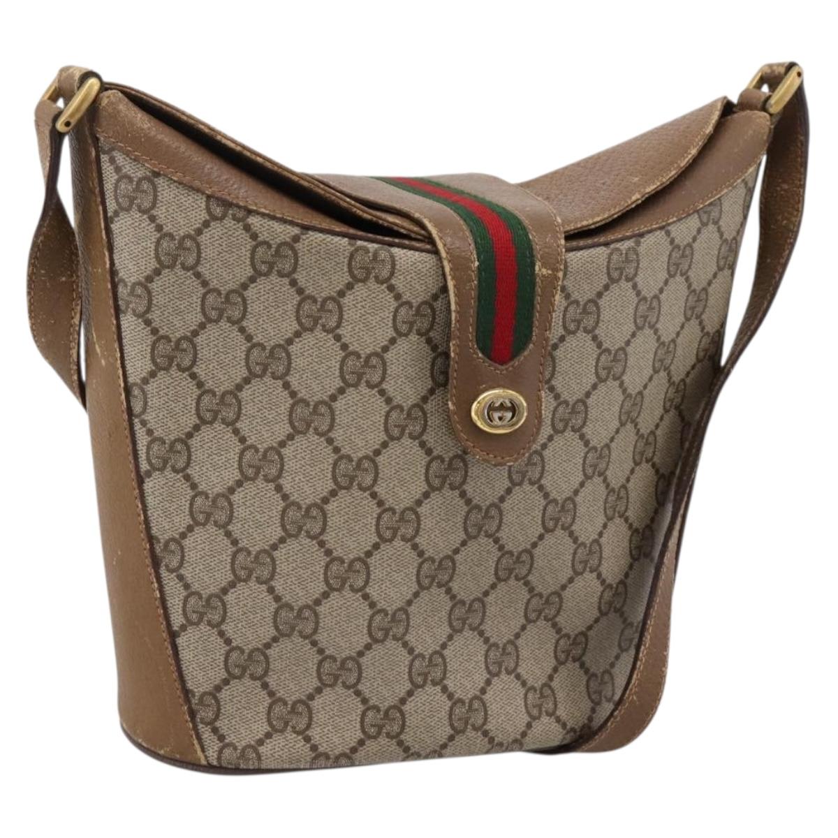 GUCCI GG Supreme Web Sherry Line Bag PVC Beige Gold 904 02 081 Auth 207855