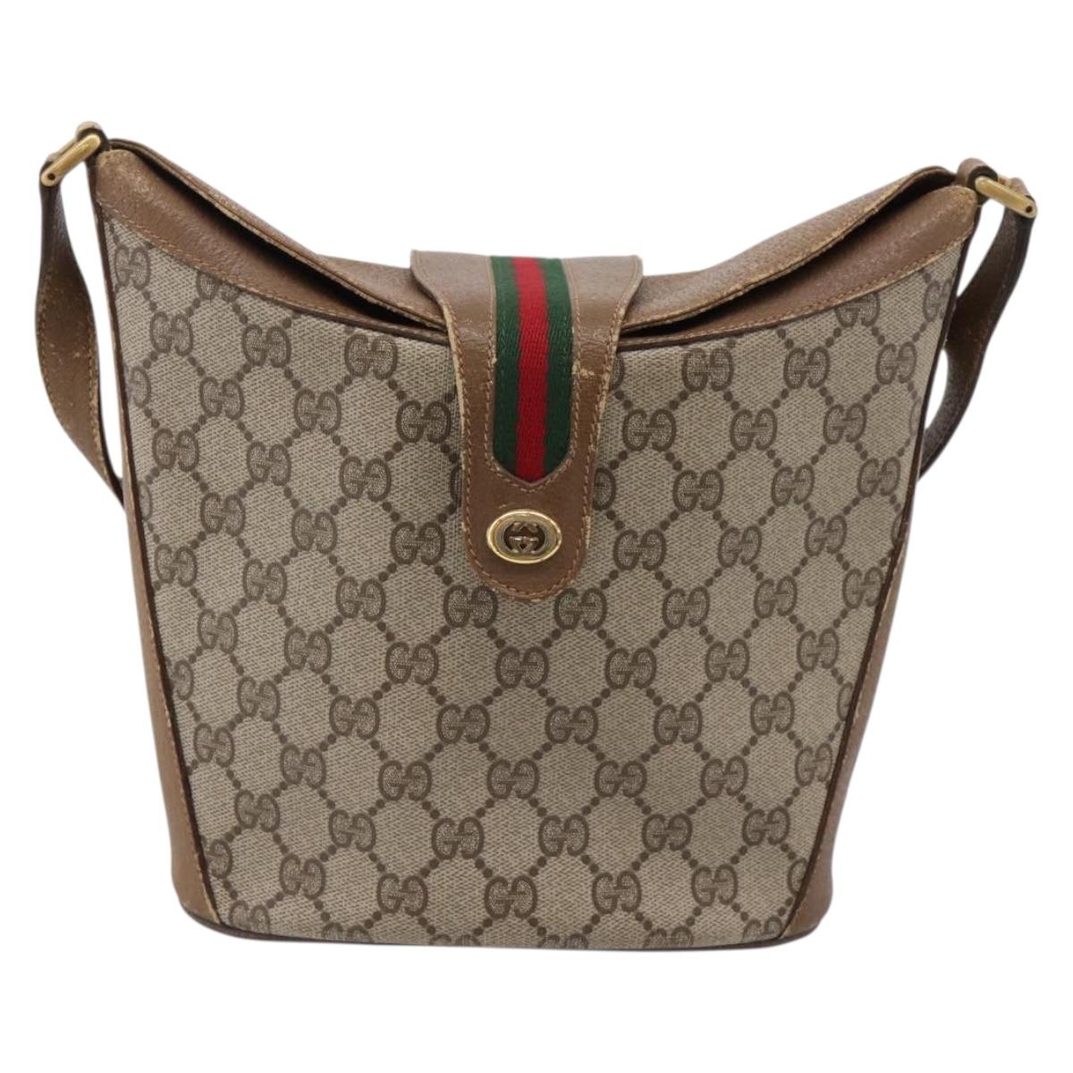 GUCCI GG Supreme Web Sherry Line Bag PVC Beige Gold 904 02 081 Auth 207855