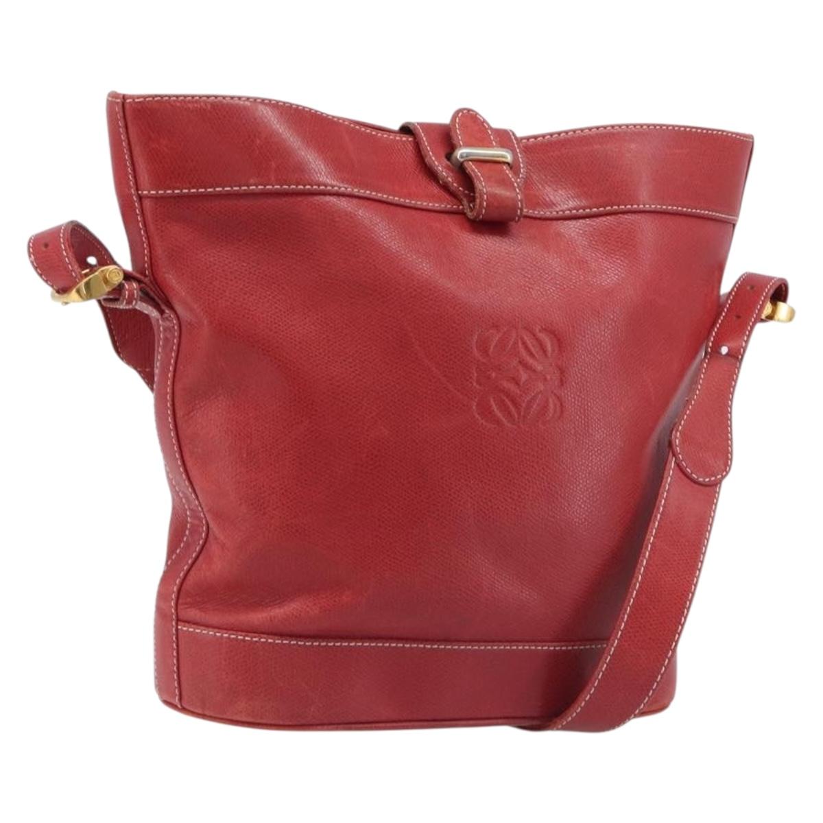 LOEWE Shoulder Bag Leather Red Gold Auth 207857
