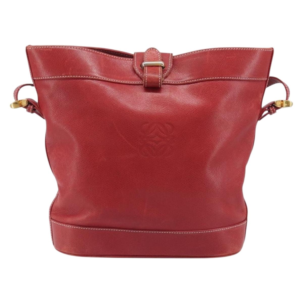 LOEWE Shoulder Bag Leather Red Gold Auth 207857