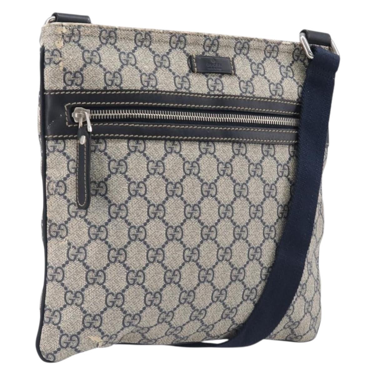 GUCCI GG Supreme Shoulder Bag PVC Navy Silver 295257 Auth 207858