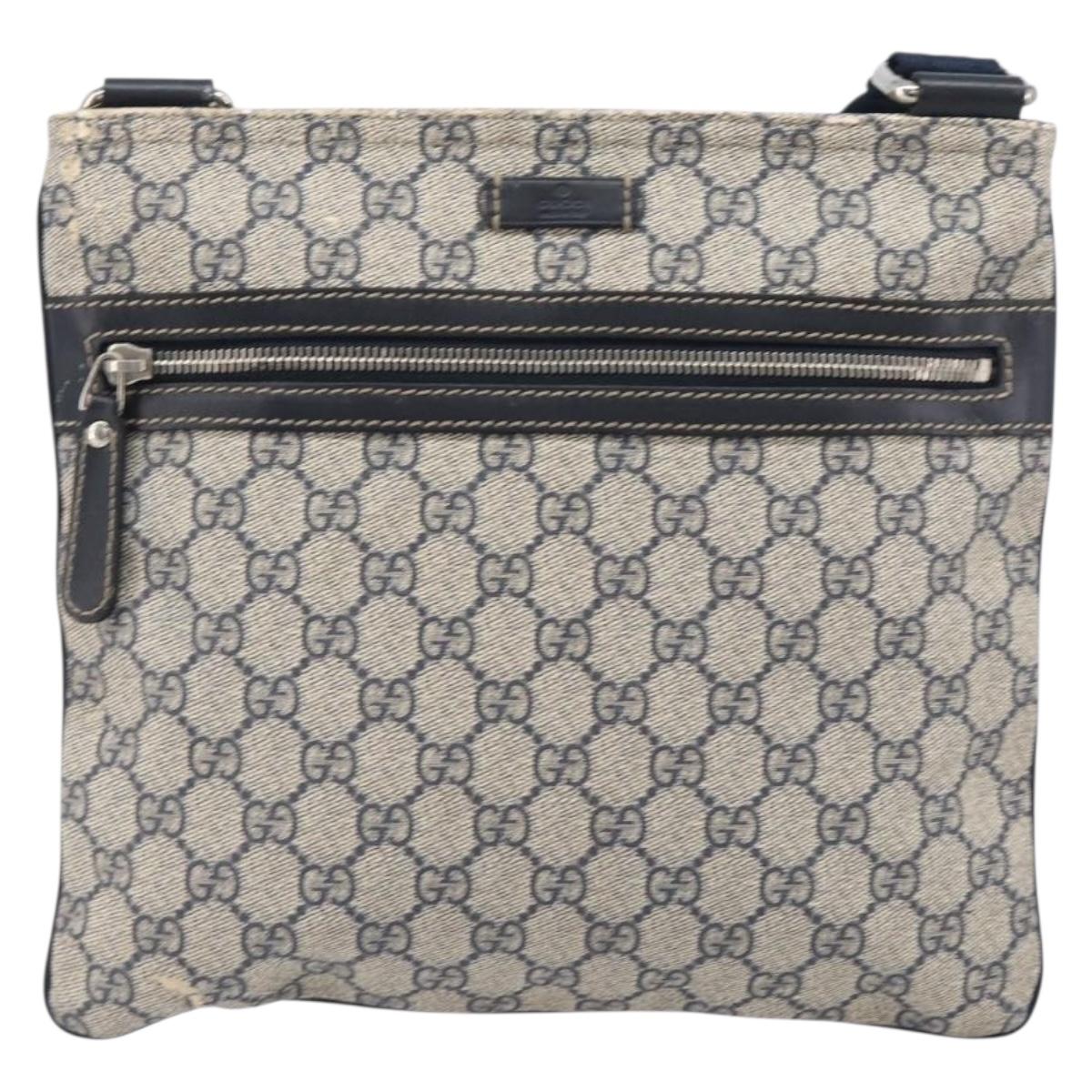 GUCCI GG Supreme Shoulder Bag PVC Navy Silver 295257 Auth 207858