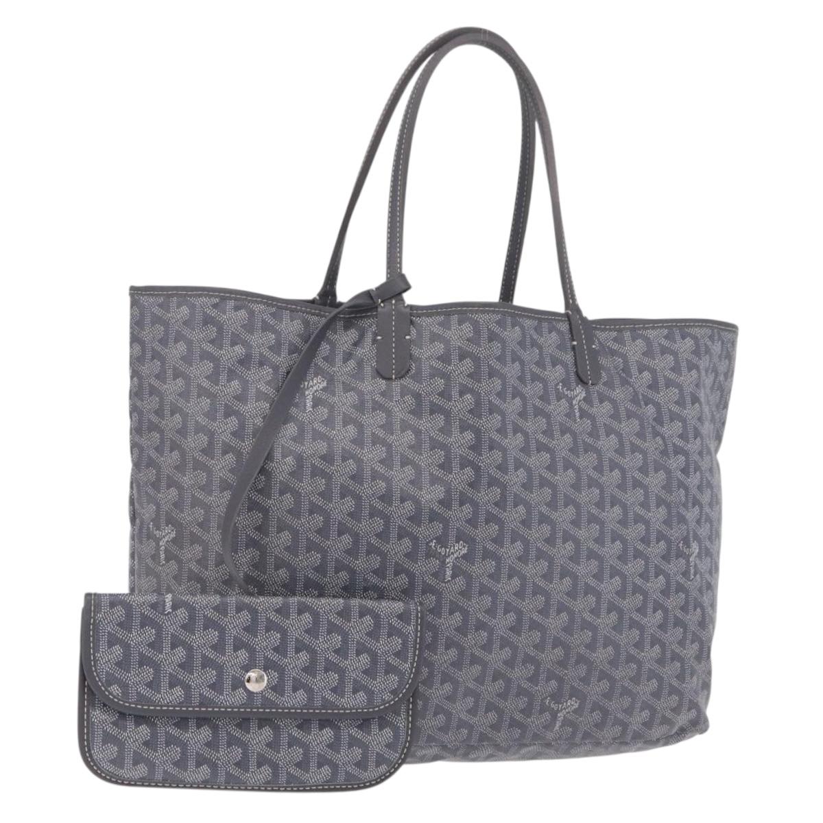 Goyard Herringbone Saint Louis PM Tote Bag PVC Gray Silver Auth 207860V