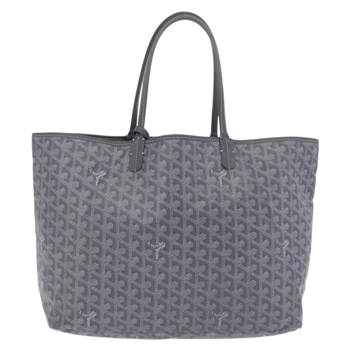 Goyard Herringbone Saint Louis PM Tote Bag PVC Gray Silver Auth 207860V