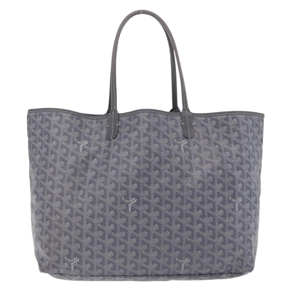 Goyard Herringbone Saint Louis PM Tote Bag PVC Gray Silver Auth 207860V