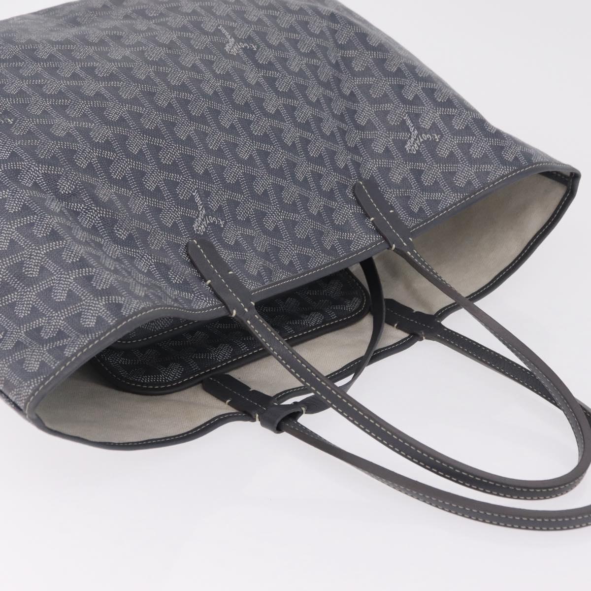 Goyard Herringbone Saint Louis PM Tote Bag PVC Gray Silver Auth 207860V
