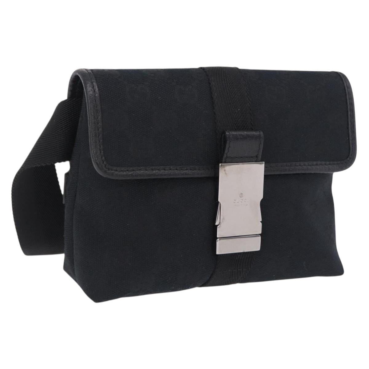 GUCCI GG Canvas Waist Bag Black Silver 131236 Auth 207862V