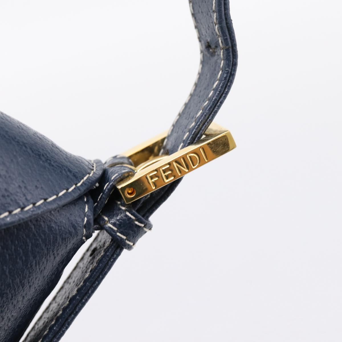 FENDI Mamma Baguette Shoulder Bag Leather Navy Gold Auth 207863SAV