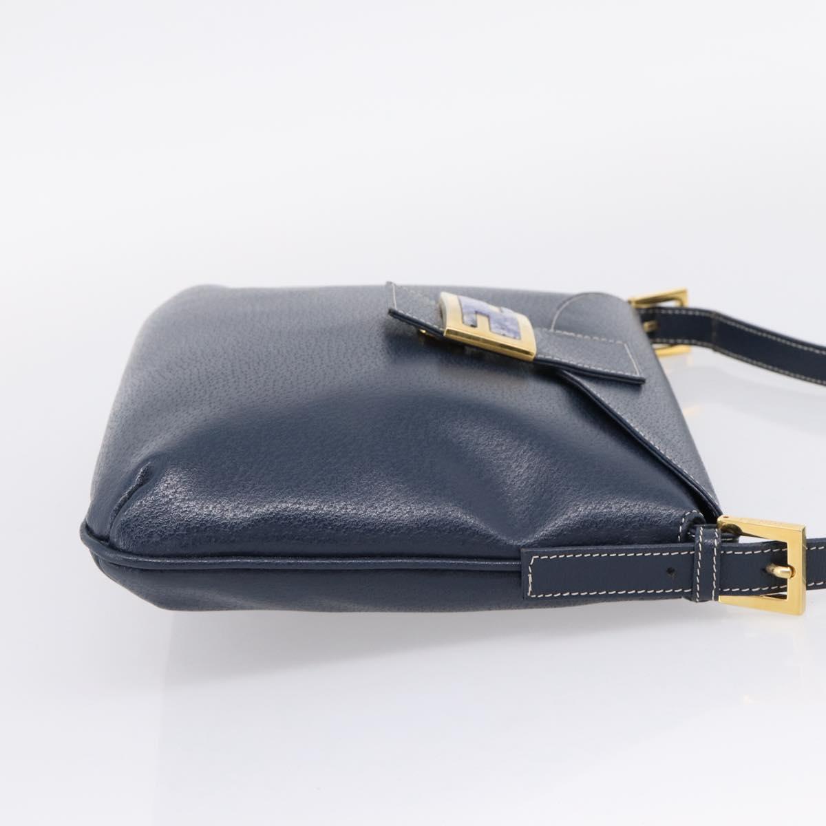 FENDI Mamma Baguette Shoulder Bag Leather Navy Gold Auth 207863SAV