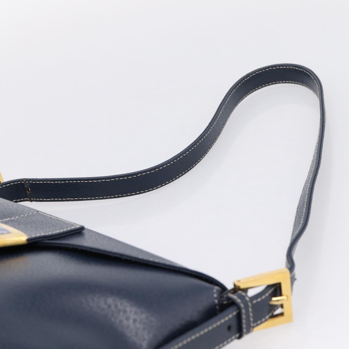 FENDI Mamma Baguette Shoulder Bag Leather Navy Gold Auth 207863SAV