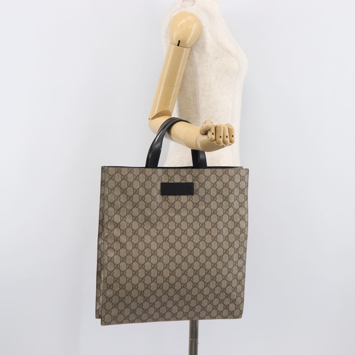 GUCCI GG Supreme Hand Bag PVC Beige Silver 456217 Auth 207865A