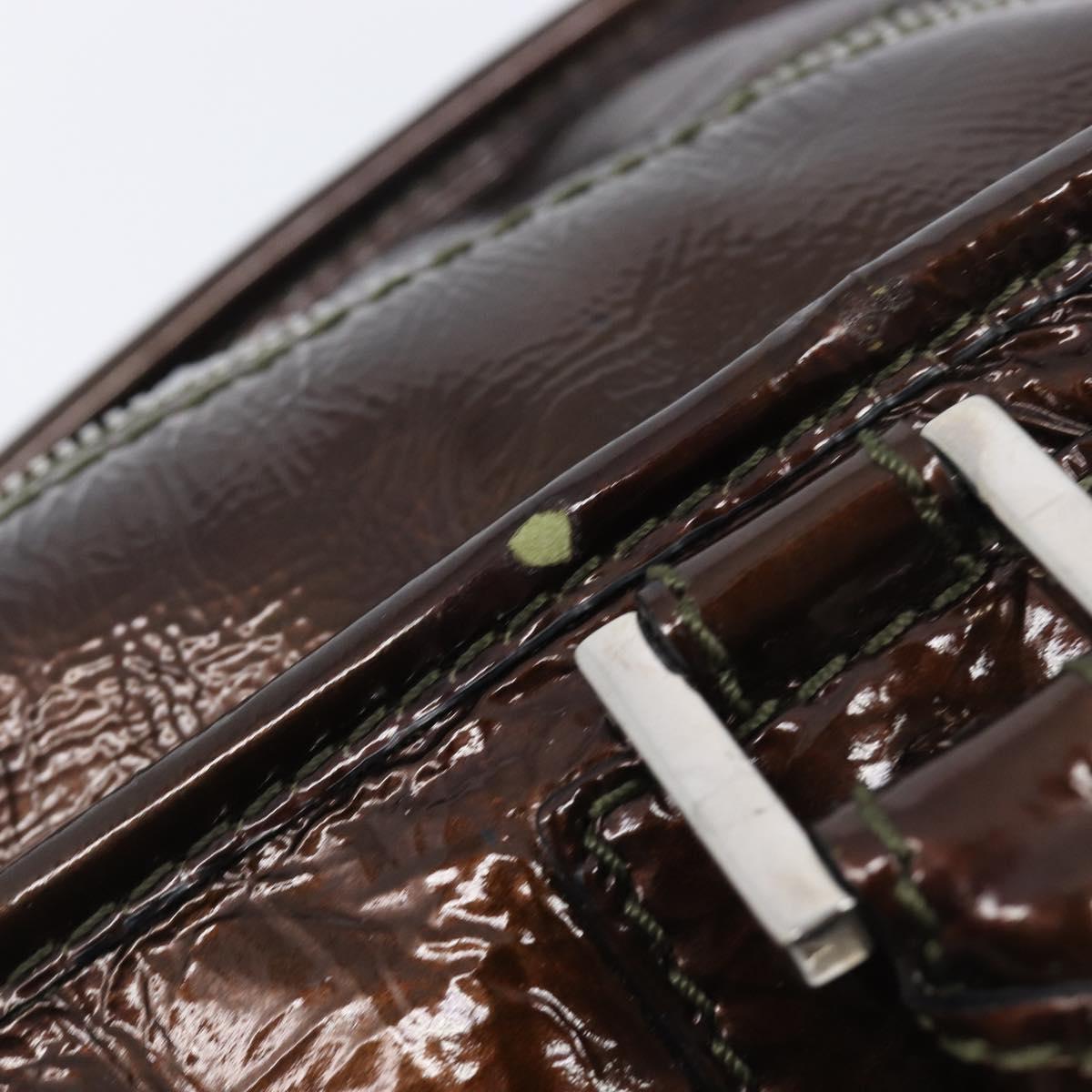LOEWE Amazona 28 Hand Bag Patent Brown Silver Auth 207870A