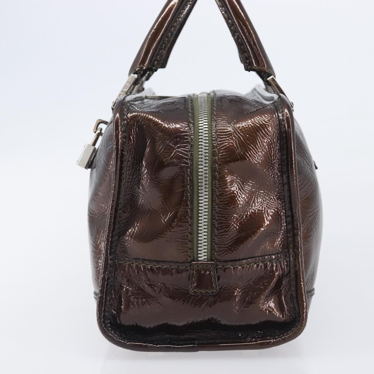 LOEWE Amazona 28 Hand Bag Patent Brown Silver Auth 207870A
