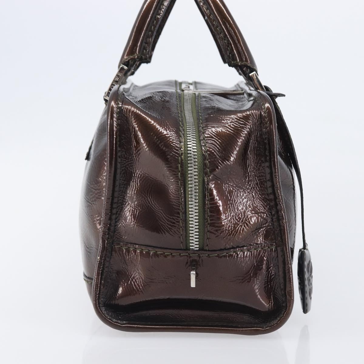 LOEWE Amazona 28 Hand Bag Patent Brown Silver Auth 207870A