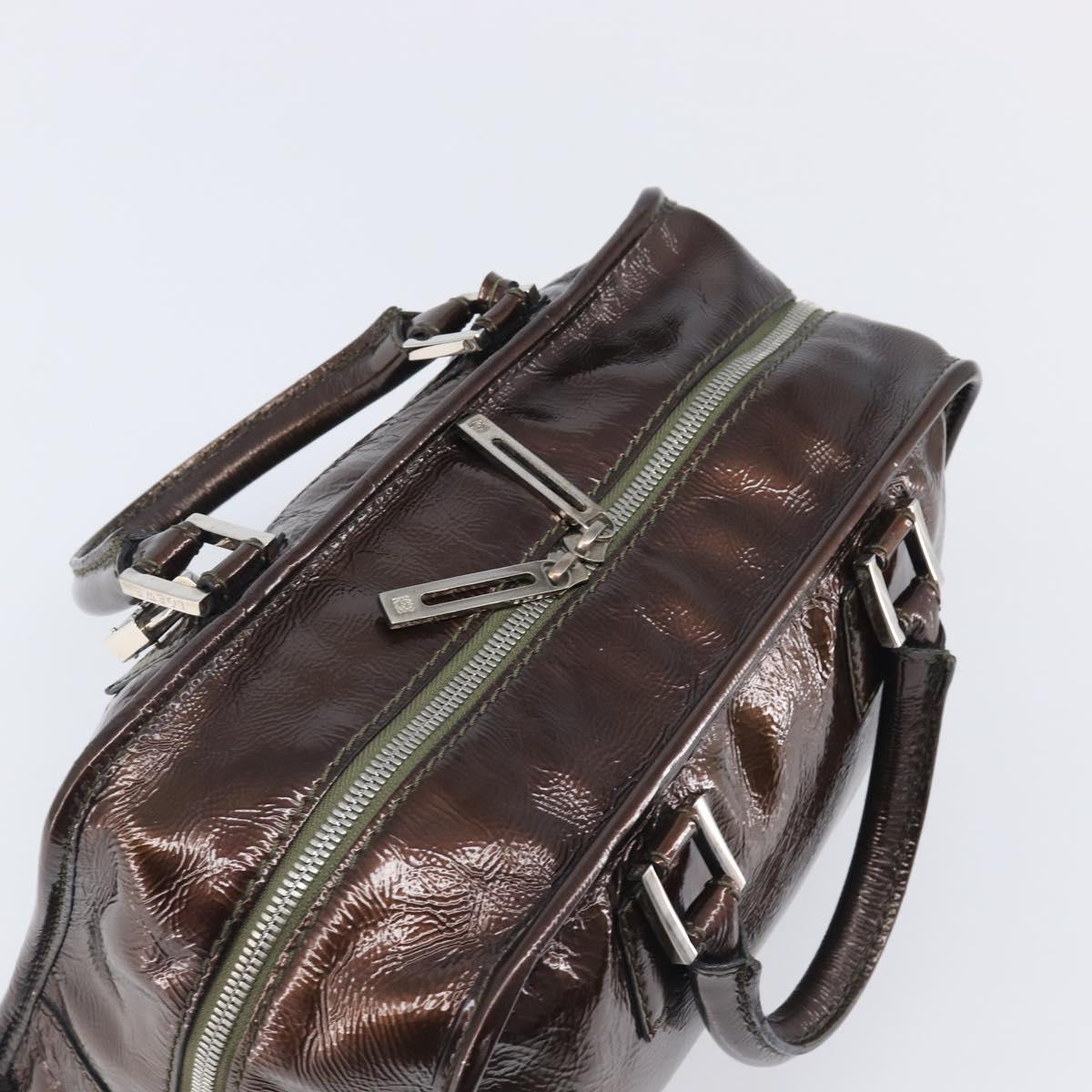 LOEWE Amazona 28 Hand Bag Patent Brown Silver Auth 207870A