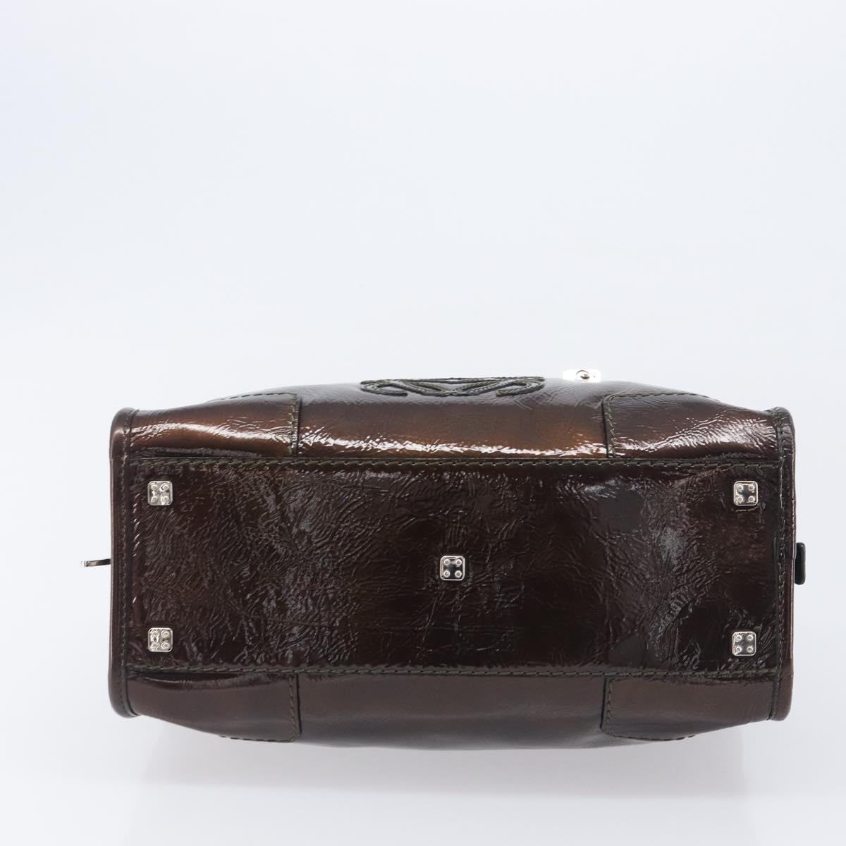 LOEWE Amazona 28 Hand Bag Patent Brown Silver Auth 207870A