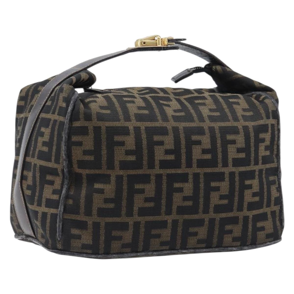FENDI Zucca Canvas Vanity Cosmetic Pouch Brown Gold Tone Auth 207871