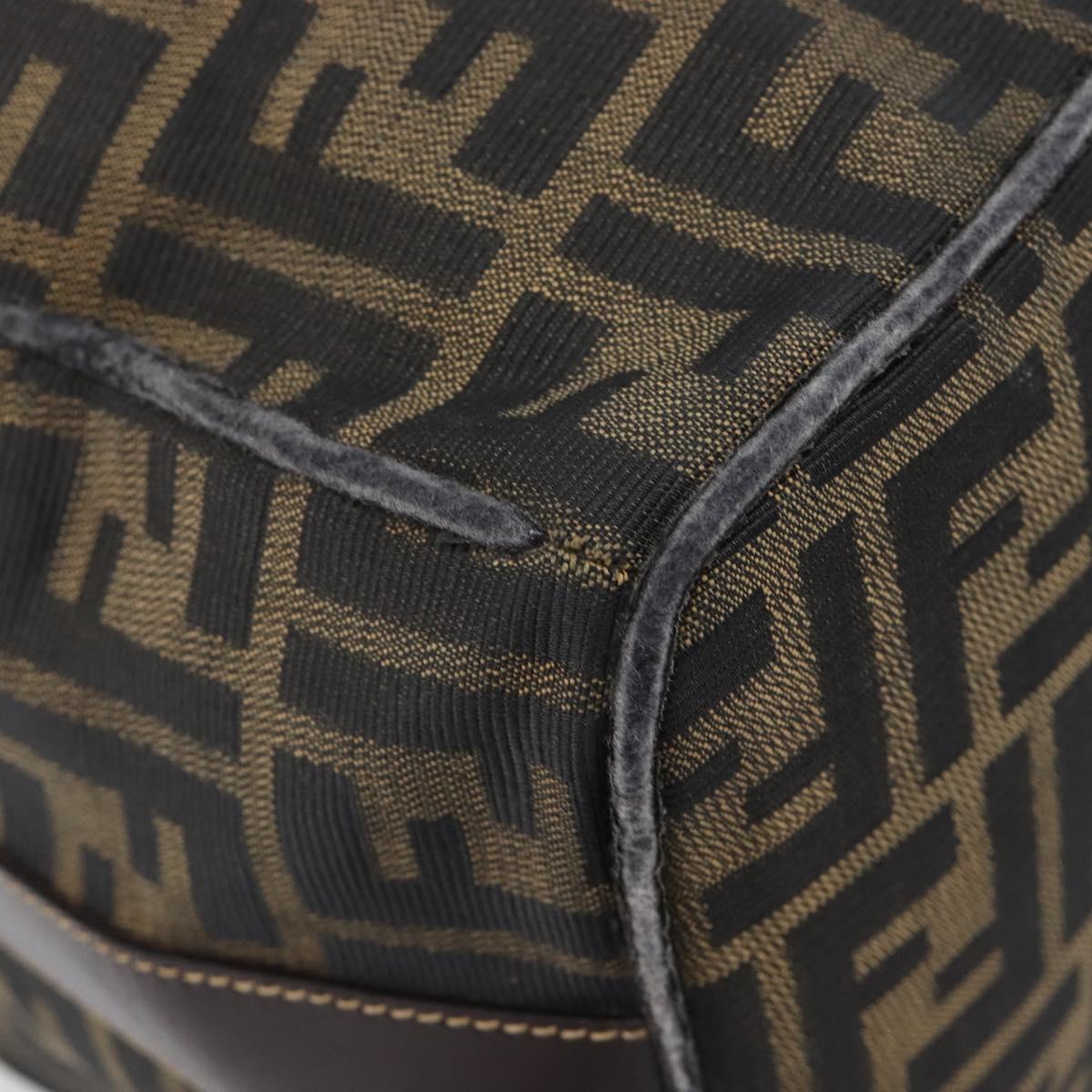 FENDI Zucca Canvas Vanity Cosmetic Pouch Brown Gold Tone Auth 207871