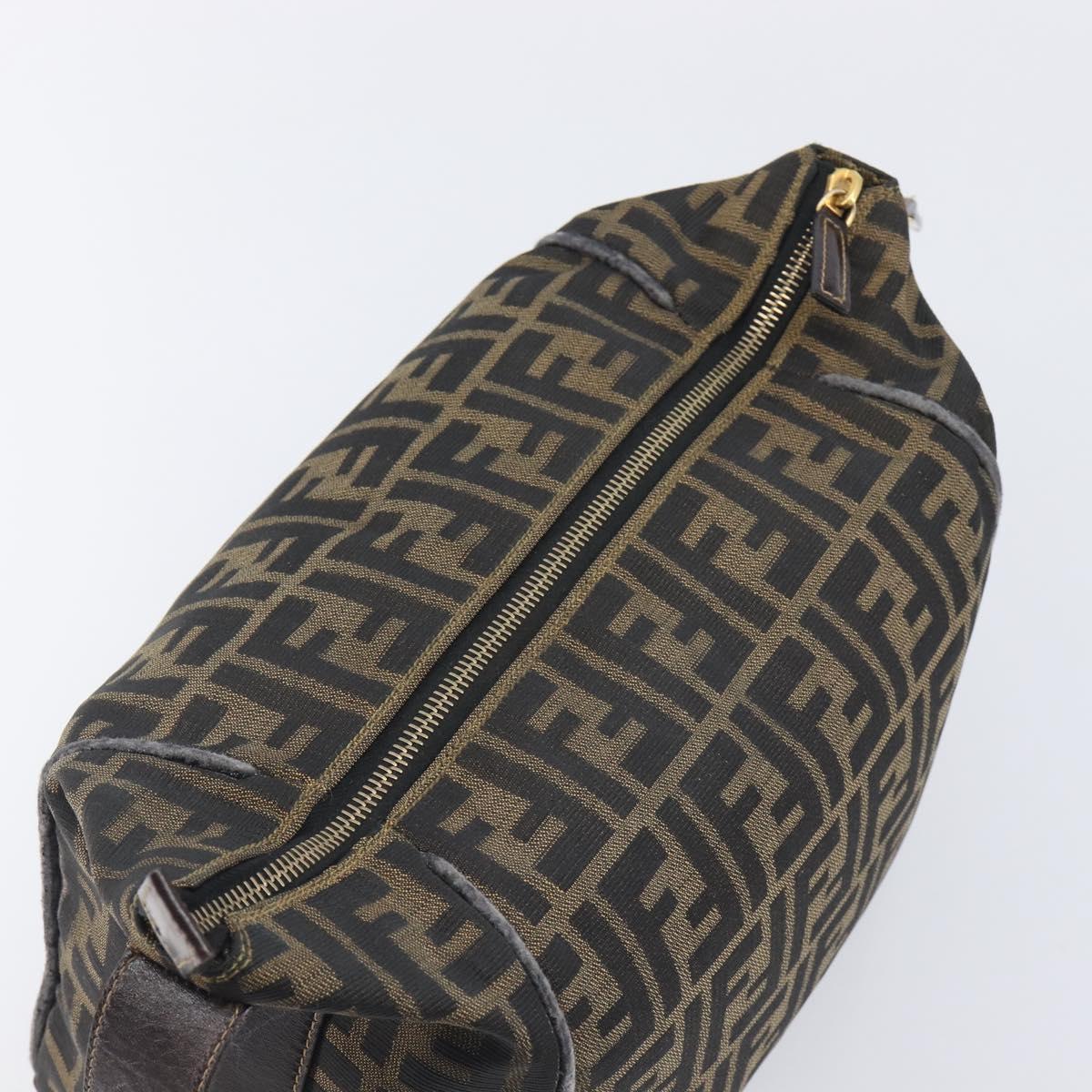 FENDI Zucca Canvas Vanity Cosmetic Pouch Brown Gold Tone Auth 207871
