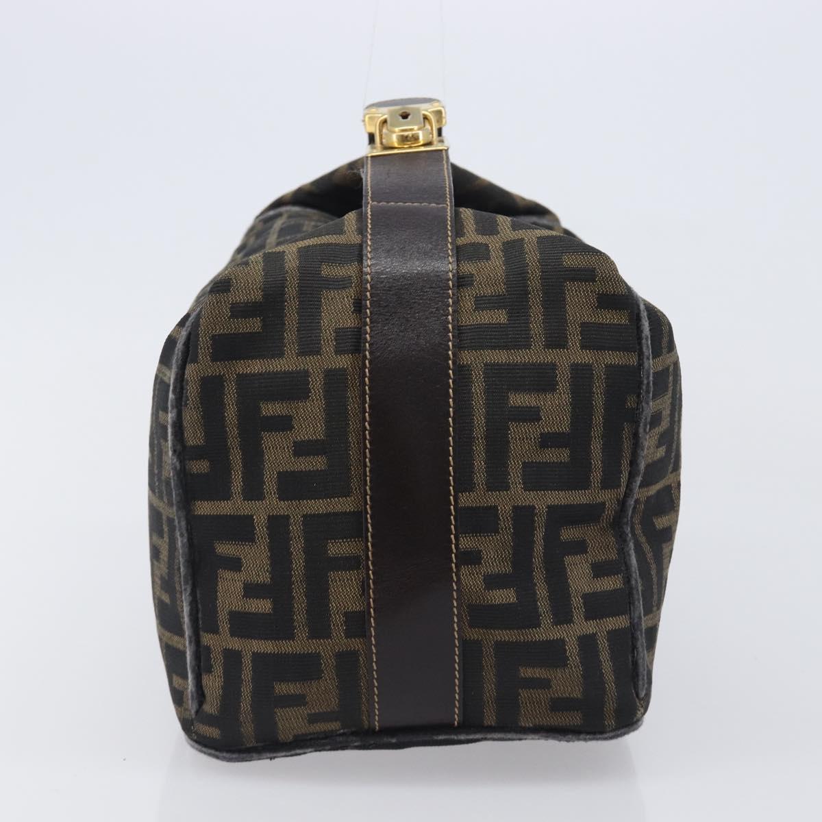 FENDI Zucca Canvas Vanity Cosmetic Pouch Brown Gold Tone Auth 207871