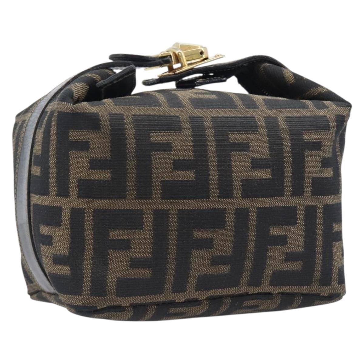 FENDI Zucca Canvas Vanity Cosmetic Pouch Brown Gold Tone Auth 207878V