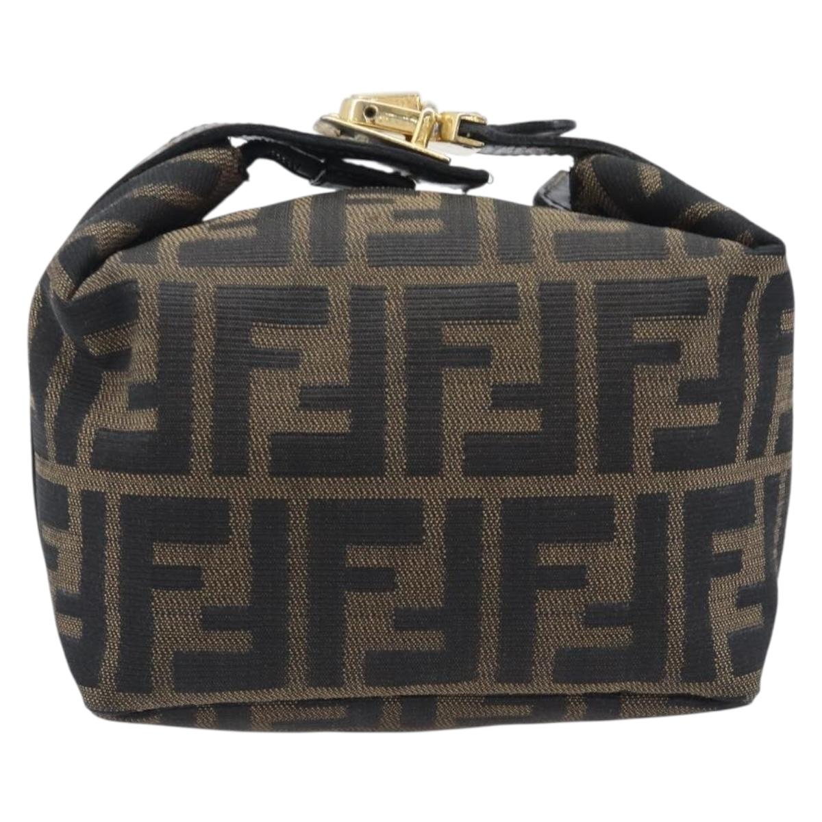 FENDI Zucca Canvas Vanity Cosmetic Pouch Brown Gold Tone Auth 207878V