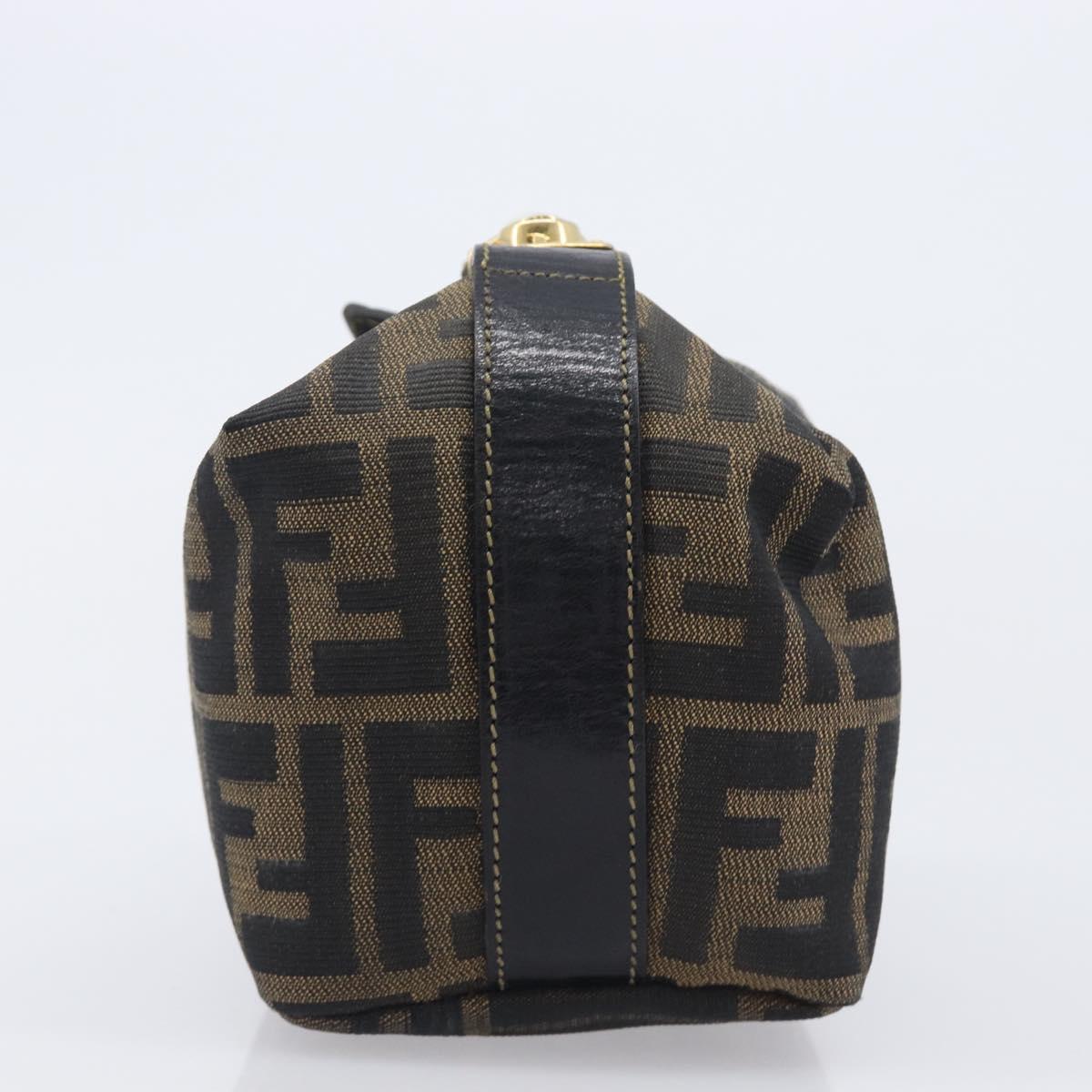 FENDI Zucca Canvas Vanity Cosmetic Pouch Brown Gold Tone Auth 207878V