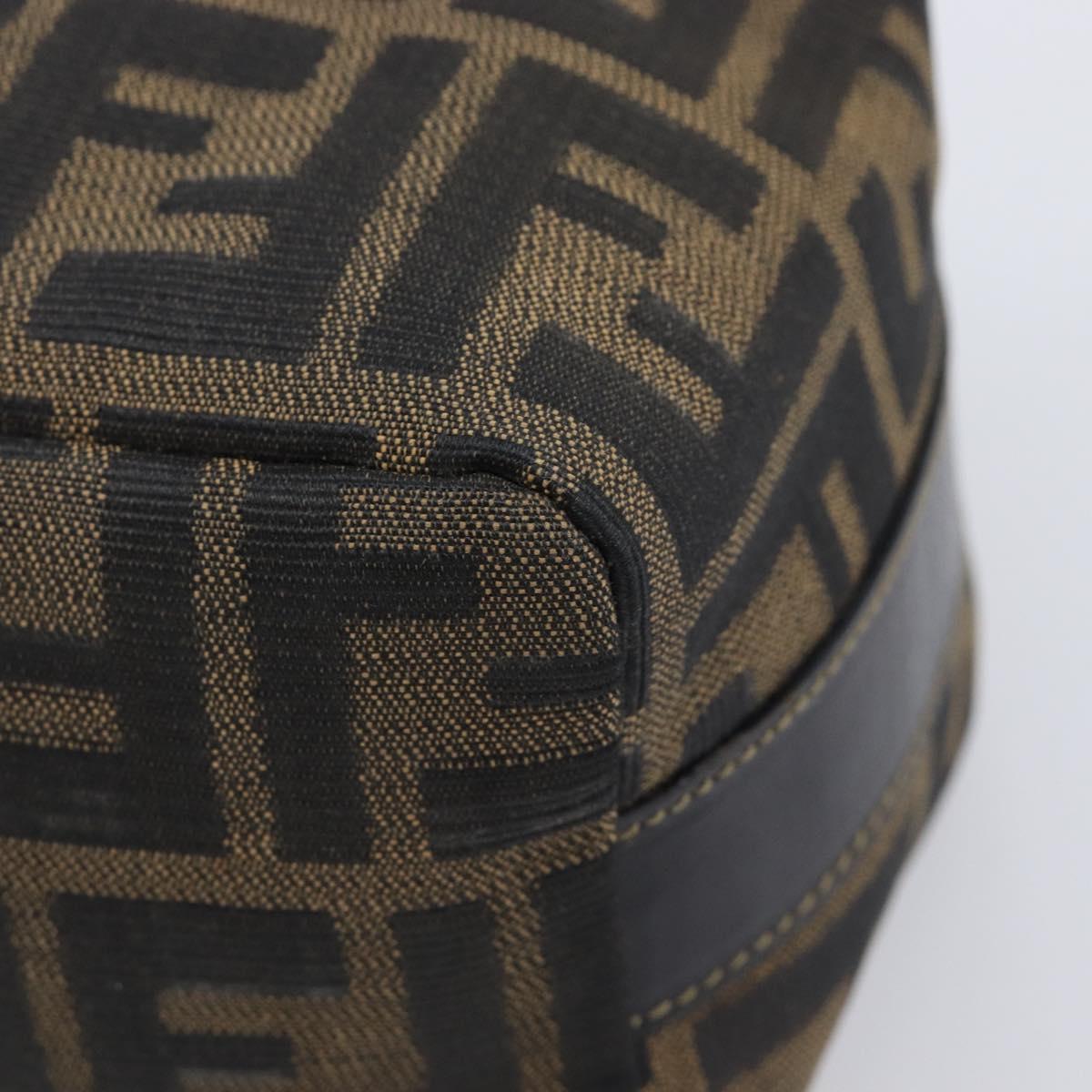 FENDI Zucca Canvas Vanity Cosmetic Pouch Brown Gold Tone Auth 207878V