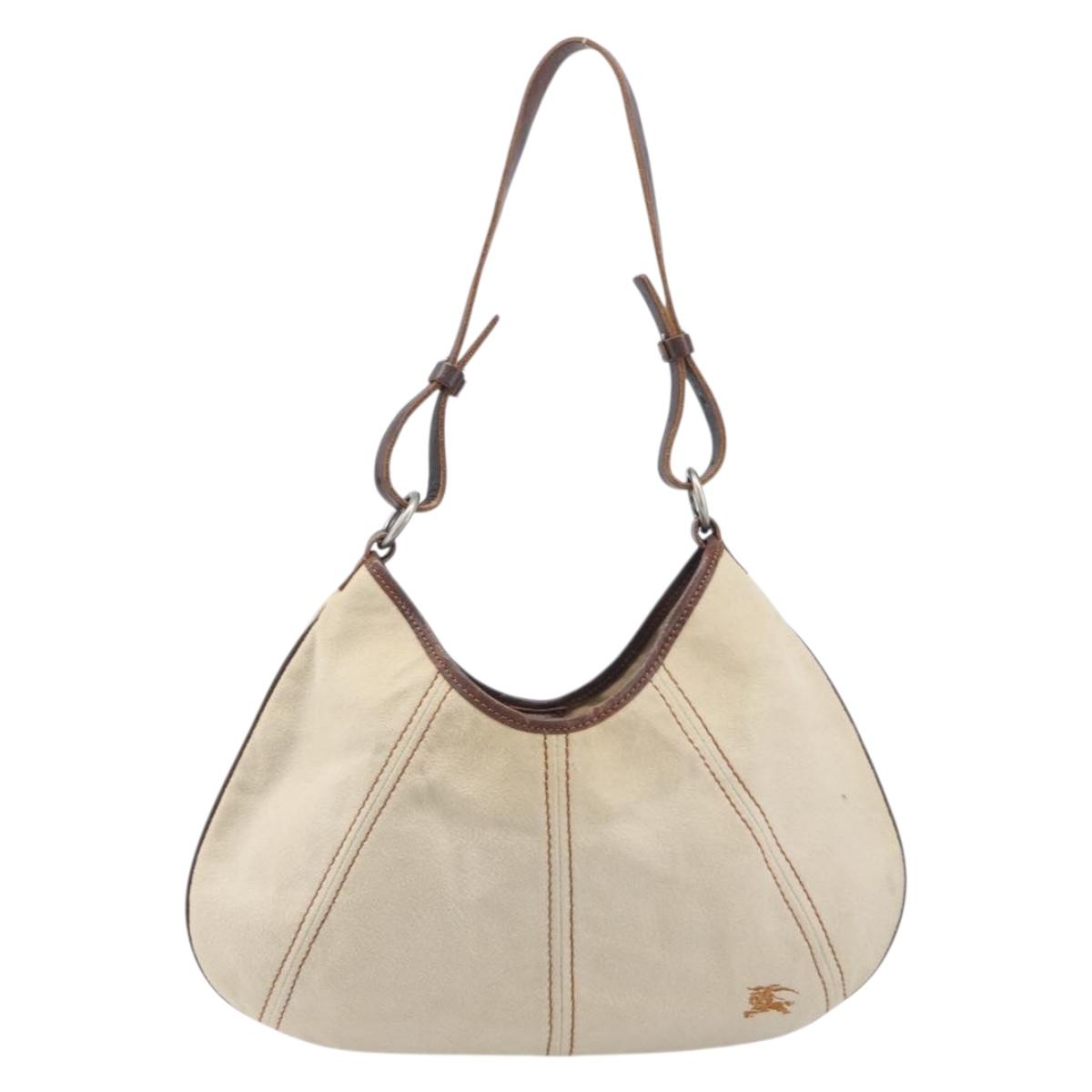 BURBERRY Blue Label Shoulder Bag Canvas Ivory Silver Auth 207885A