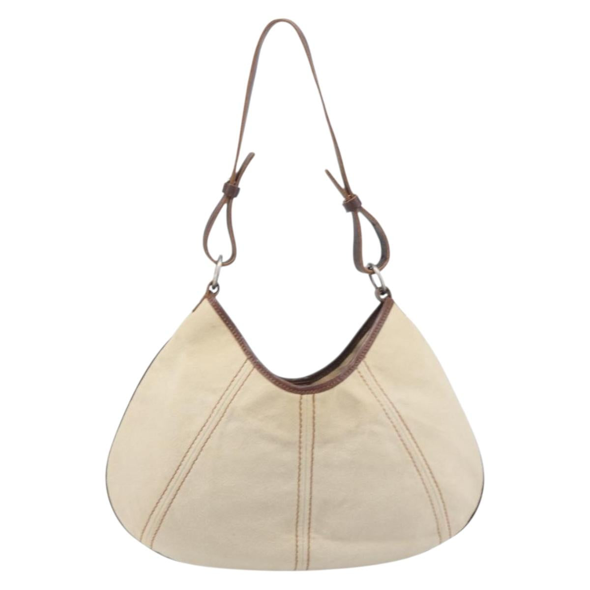 BURBERRY Blue Label Shoulder Bag Canvas Ivory Silver Auth 207885A