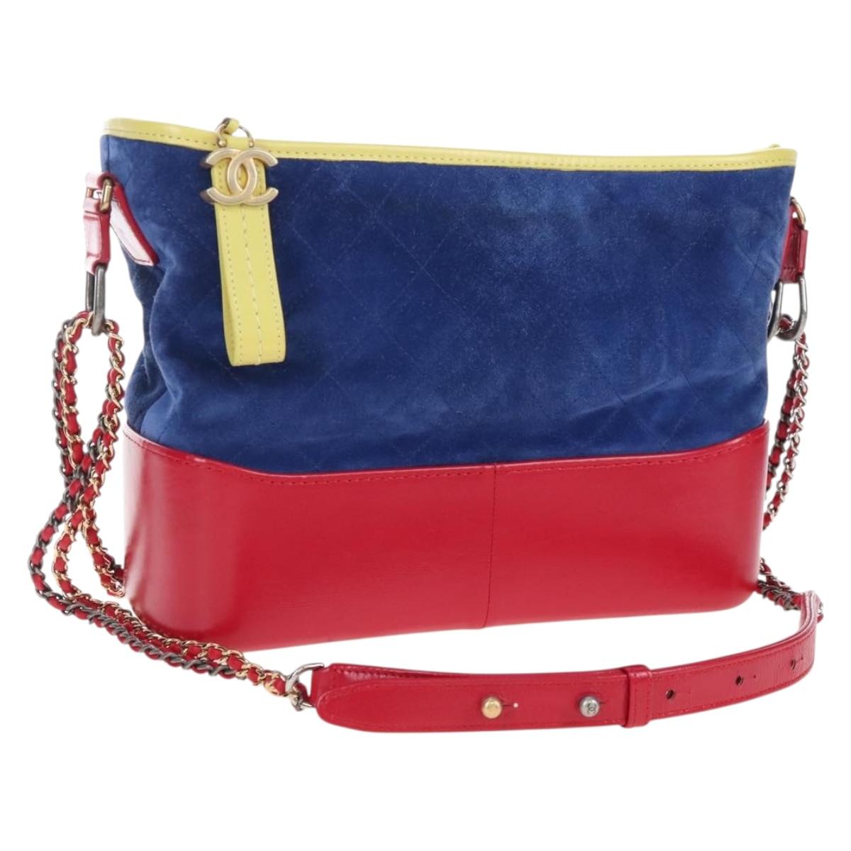 CHANEL Matelasse Chain Shoulder Bag Suede Multicolor Gold CC Auth 207887M