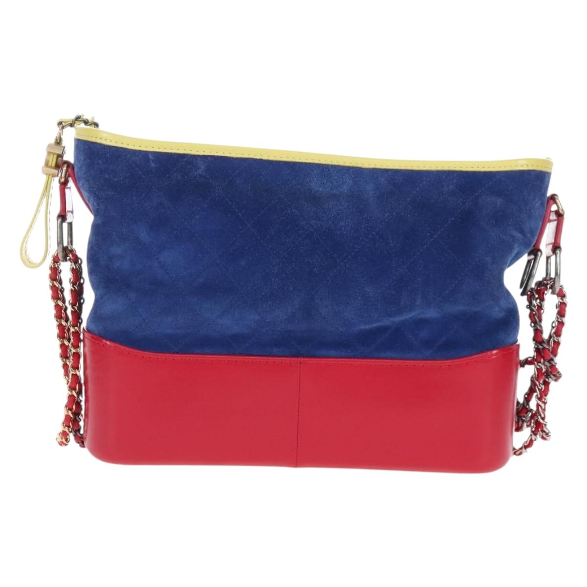 CHANEL Matelasse Chain Shoulder Bag Suede Multicolor Gold CC Auth 207887M