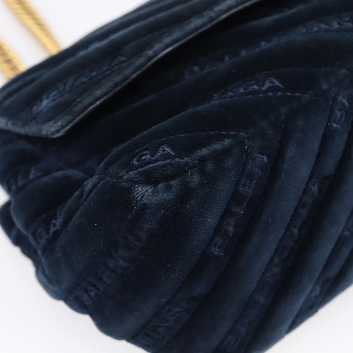 Balenciaga BB Round Chain Shoulder Bag Velor Navy Gold Auth 207889M