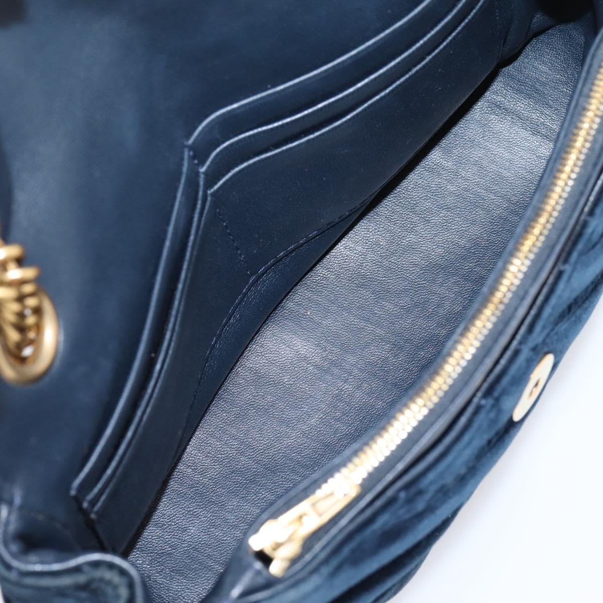 Balenciaga BB Round Chain Shoulder Bag Velor Navy Gold Auth 207889M