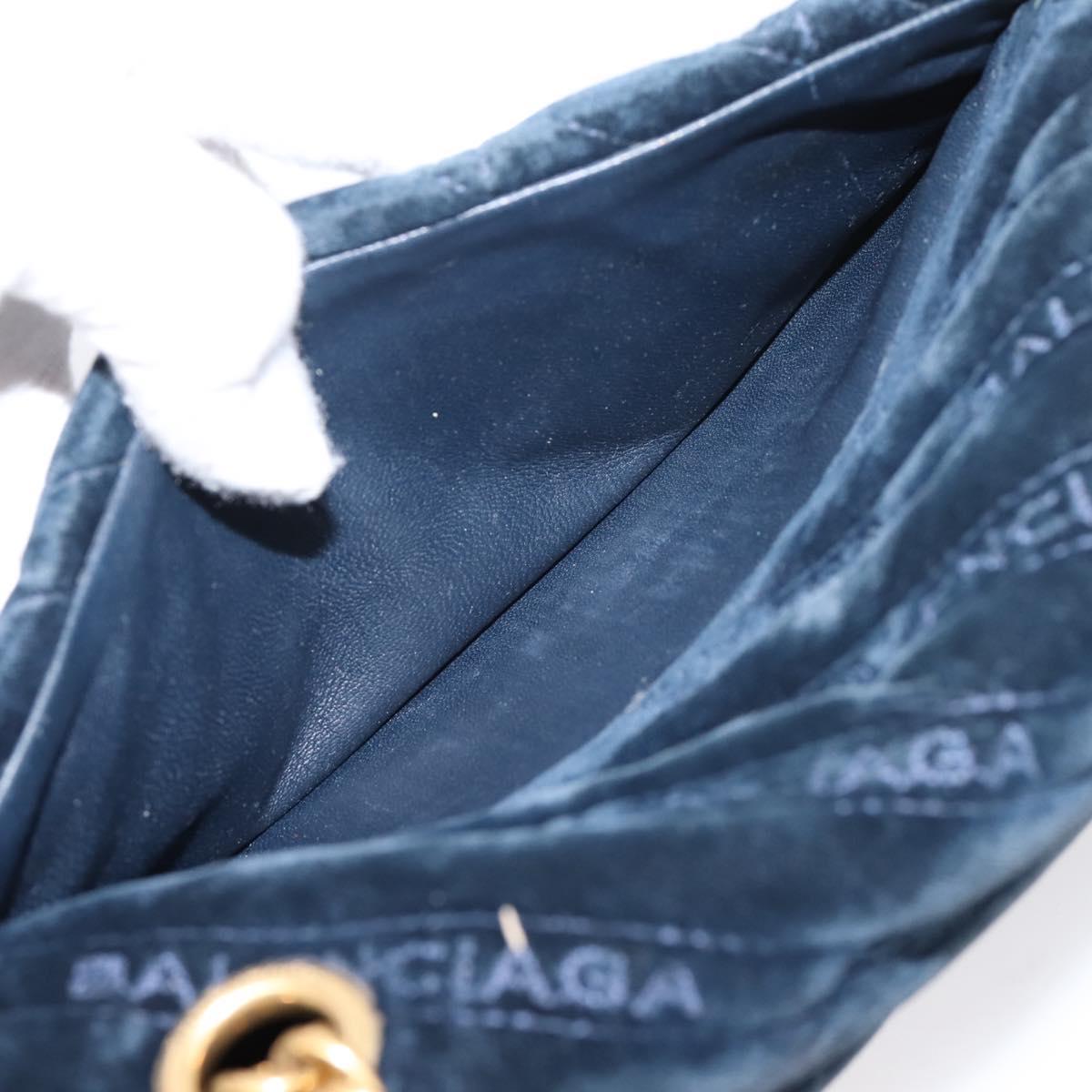 Balenciaga BB Round Chain Shoulder Bag Velor Navy Gold Auth 207889M