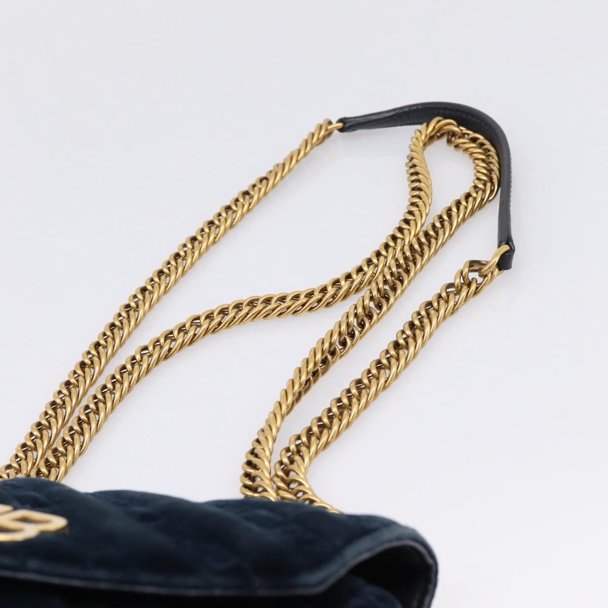 Balenciaga BB Round Chain Shoulder Bag Velor Navy Gold Auth 207889M