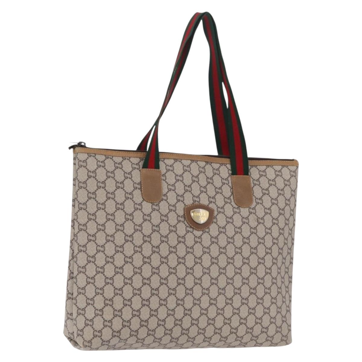 GUCCI GG Plus Supreme Web Sherry Line Tote Bag PVC Beige Gold Auth 207895