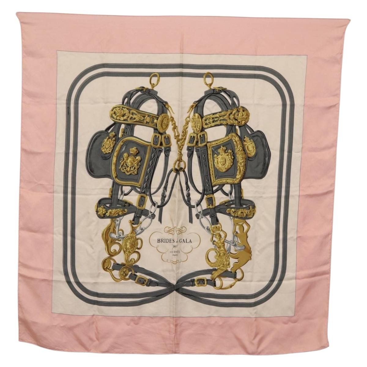 HERMES Carre 90 Scarf Silk Pink White ""Brides de Gala"" Auth 207903