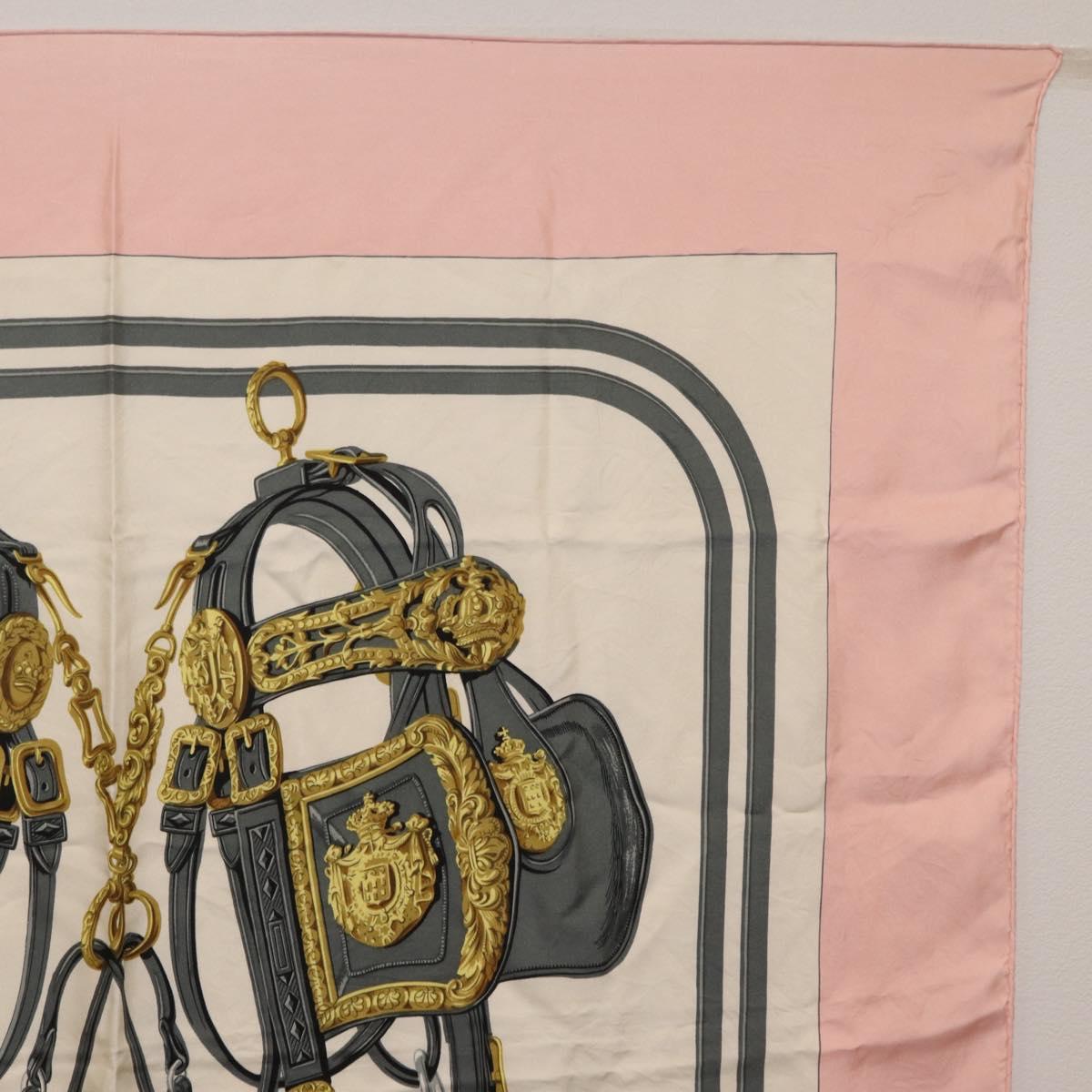 HERMES Carre 90 Scarf Silk Pink White ""Brides de Gala"" Auth 207903