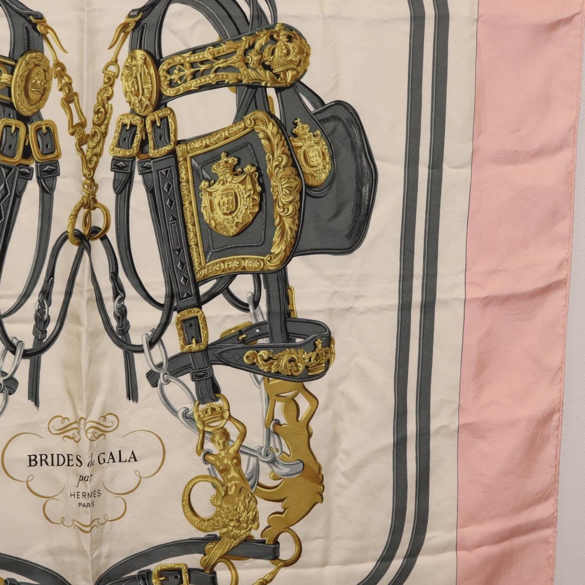 HERMES Carre 90 Scarf Silk Pink White ""Brides de Gala"" Auth 207903