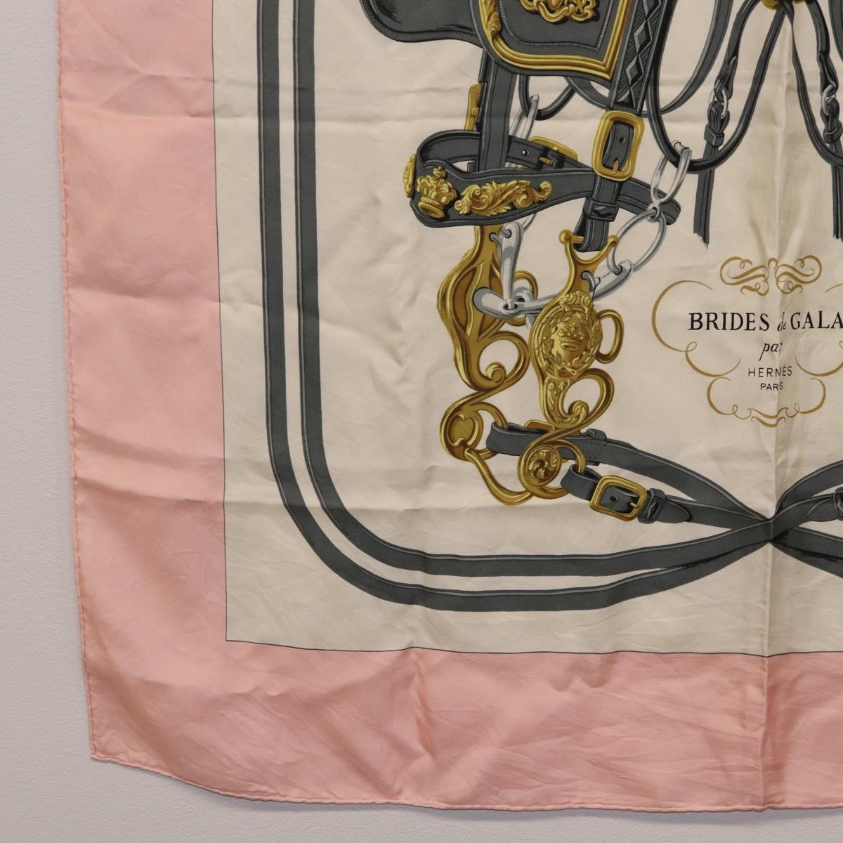 HERMES Carre 90 Scarf Silk Pink White ""Brides de Gala"" Auth 207903