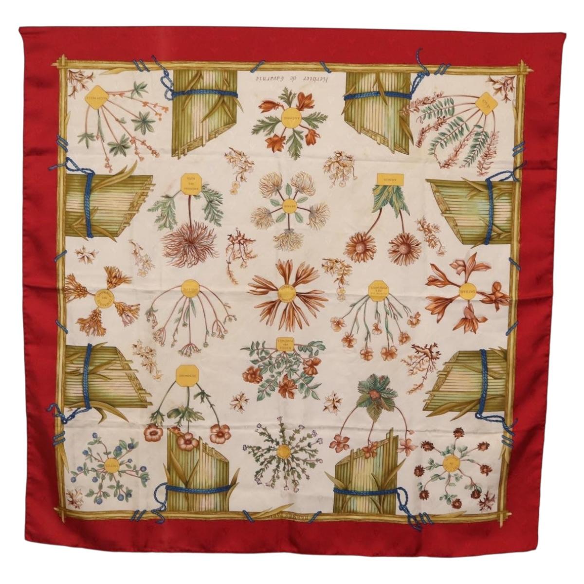 HERMES Carre 90 Scarf Silk Red White ""Herbier de Gavarnie"" Auth 207904
