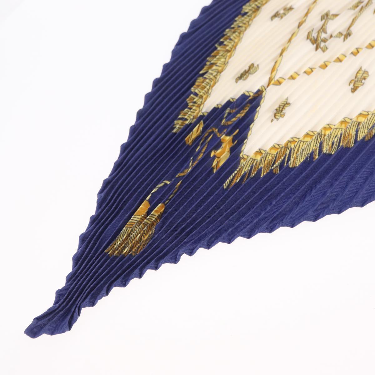 HERMES Pleated Carre 90 ""VUE DU CARROSSE DE LA GALERE LA REALE"" Auth 207905