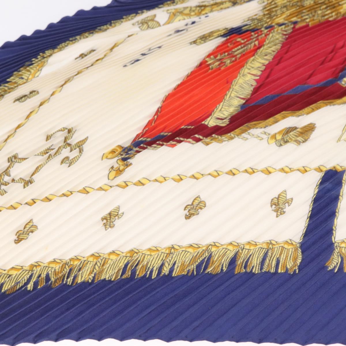 HERMES Pleated Carre 90 ""VUE DU CARROSSE DE LA GALERE LA REALE"" Auth 207905