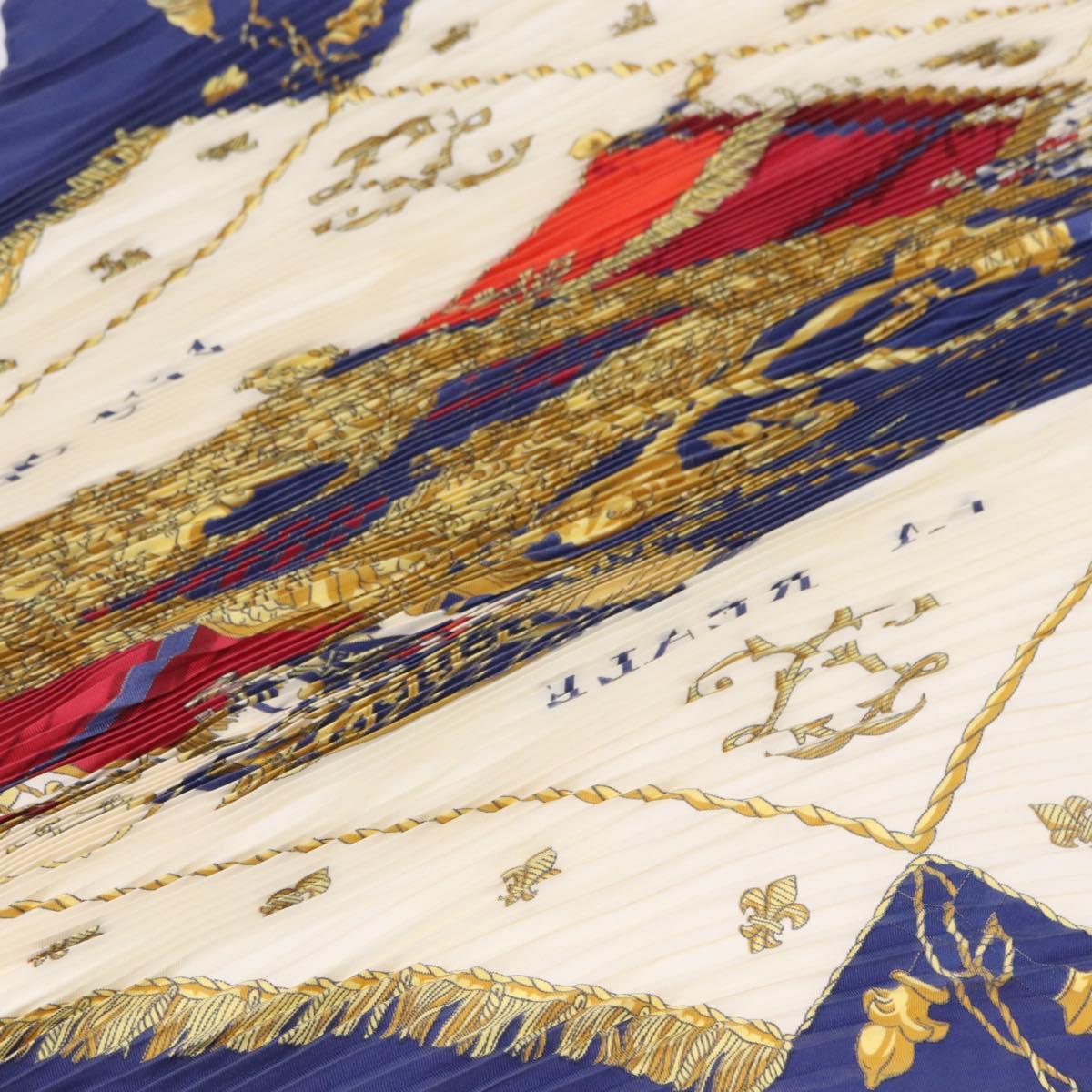 HERMES Pleated Carre 90 ""VUE DU CARROSSE DE LA GALERE LA REALE"" Auth 207905
