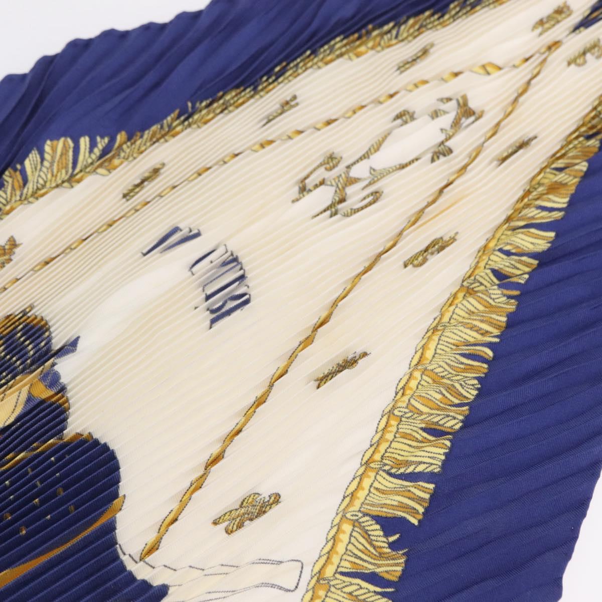 HERMES Pleated Carre 90 ""VUE DU CARROSSE DE LA GALERE LA REALE"" Auth 207905