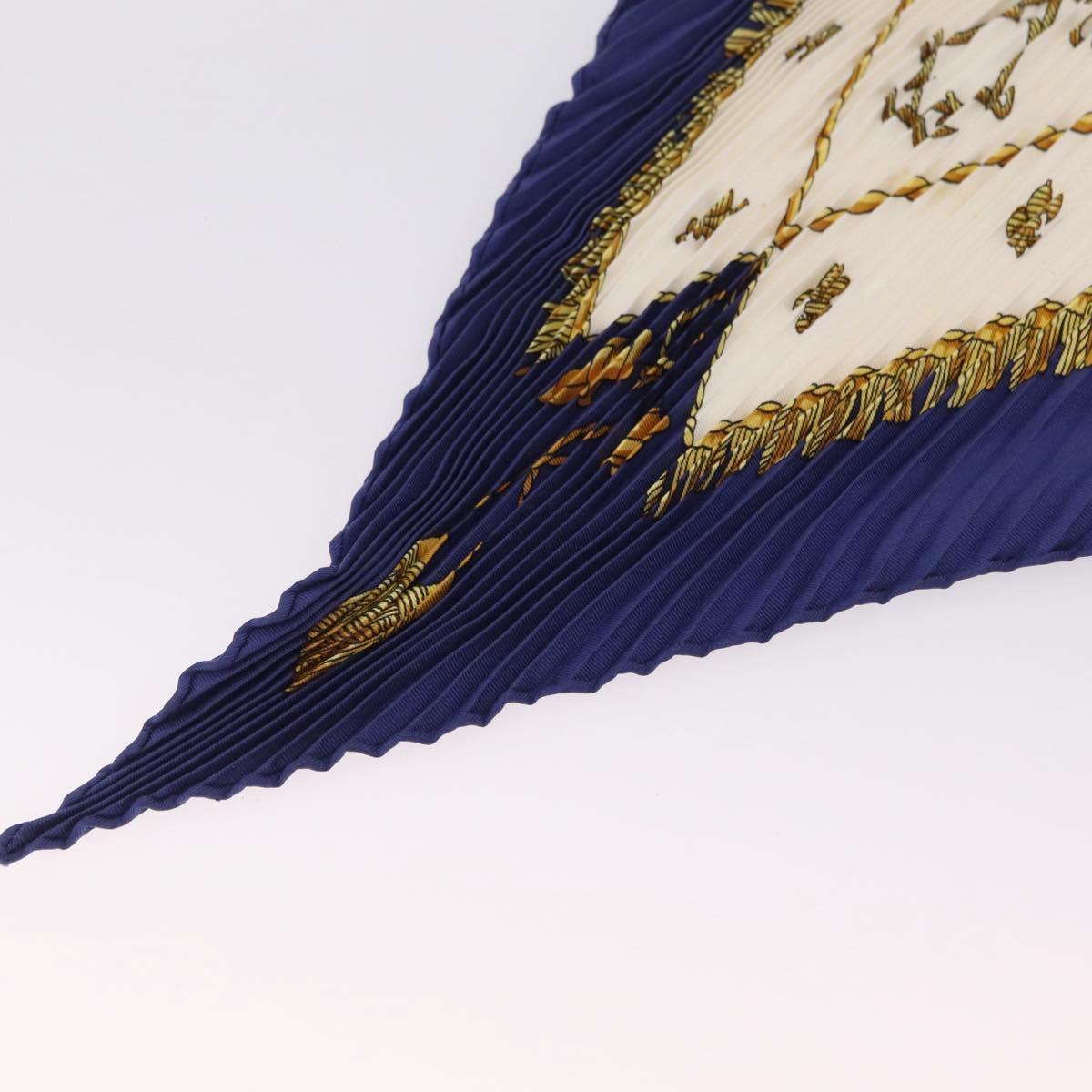 HERMES Pleated Carre 90 ""VUE DU CARROSSE DE LA GALERE LA REALE"" Auth 207905