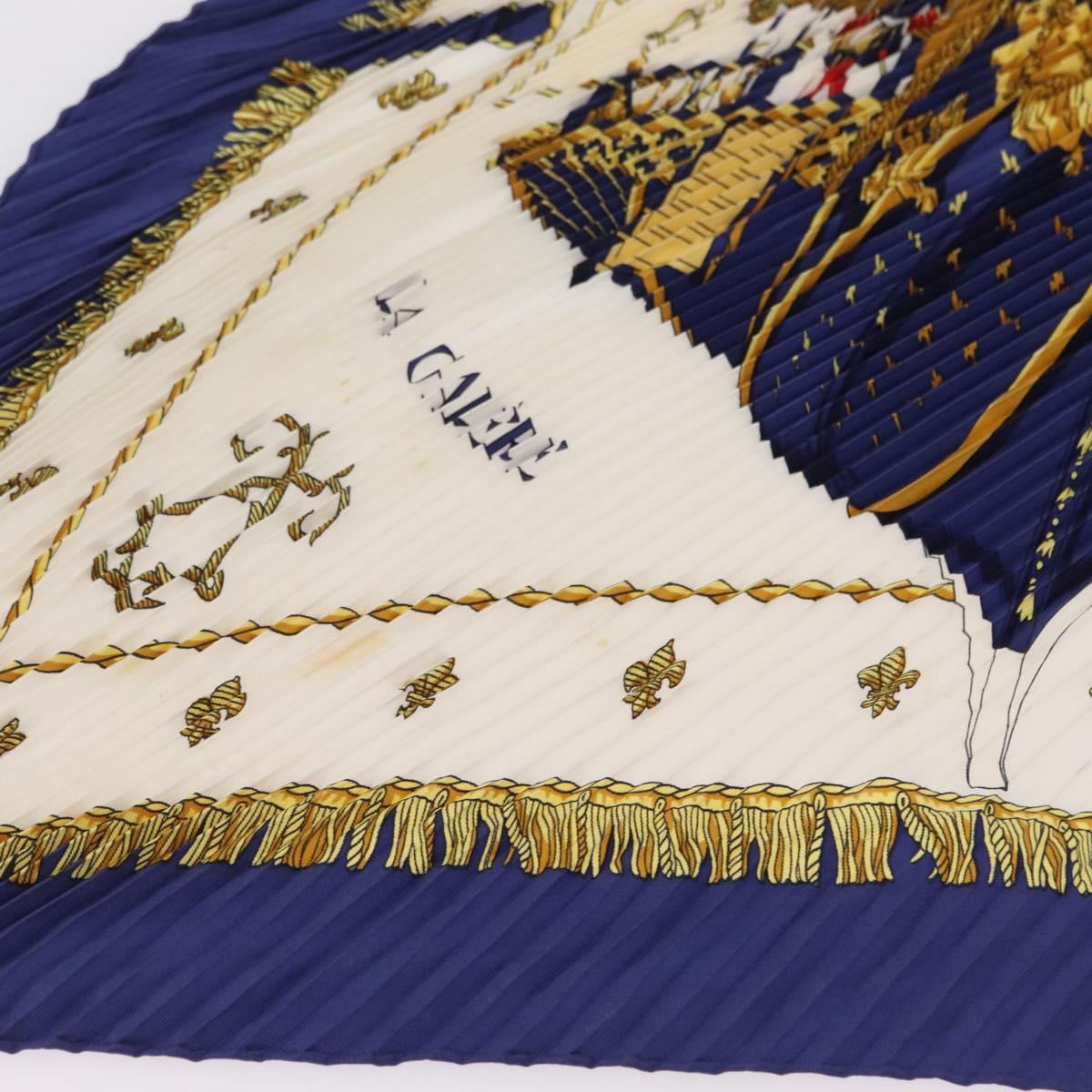 HERMES Pleated Carre 90 ""VUE DU CARROSSE DE LA GALERE LA REALE"" Auth 207905