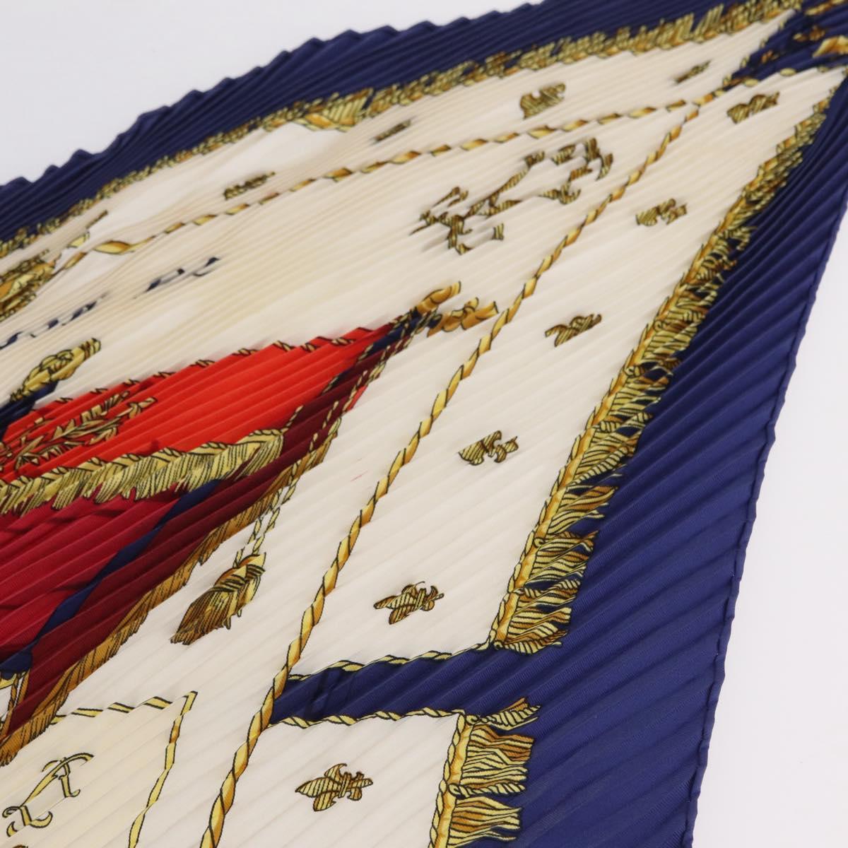 HERMES Pleated Carre 90 ""VUE DU CARROSSE DE LA GALERE LA REALE"" Auth 207905